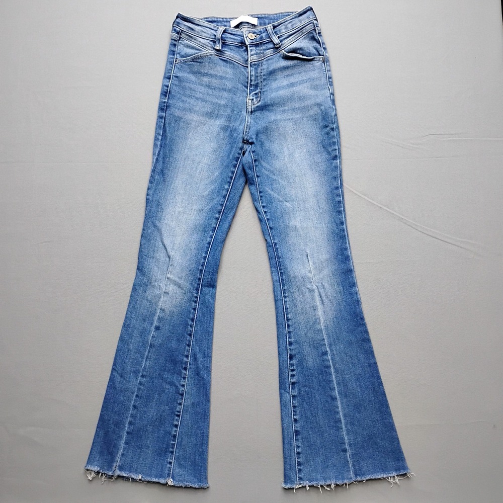 KanCan High Rise Flare Jeans Medium Wash Raw Hem Size 7/27 KC7281M